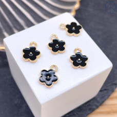 Подвеска цветок черная эмаль, цвет золото 8 мм 