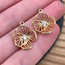 Подвеска цветок циркон, цвет золото 