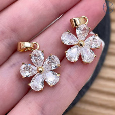 Подвеска цветок цирконы, цвет золото 17 мм 