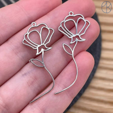 Подвеска цветок, цвет серебро 38 мм