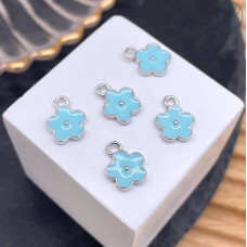 Подвеска цветок голубая эмаль, цвет серебро 8 мм