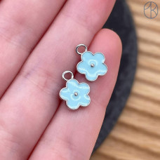 Подвеска цветок голубая эмаль, цвет серебро 8 мм