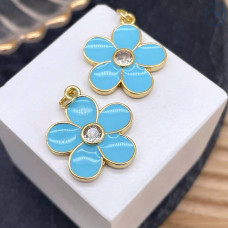 Подвеска цветок голубая эмаль, цвет золото 18 мм
