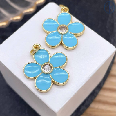 Подвеска цветок голубая эмаль, цвет золото 18 мм