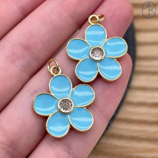 Подвеска цветок голубая эмаль, цвет золото 18 мм