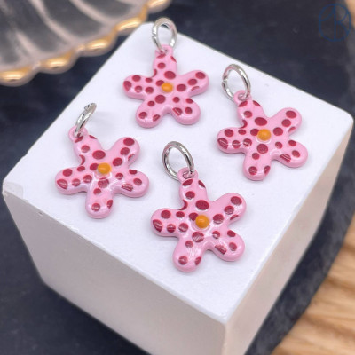 Подвеска цветок розовая эмаль, цвет серебро 13 мм 