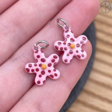 Подвеска цветок розовая эмаль, цвет серебро 13 мм 