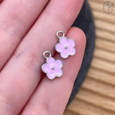 Подвеска цветок розовая эмаль, цвет серебро 8 мм 