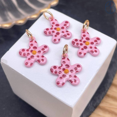 Подвеска цветок розовая эмаль, цвет золото 13 мм 