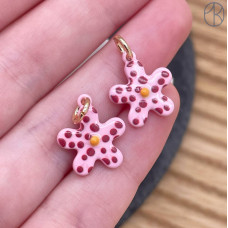 Подвеска цветок розовая эмаль, цвет золото 13 мм 