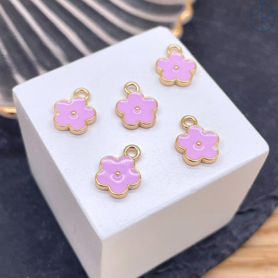 Подвеска цветок розовая эмаль, цвет золото 8 мм 