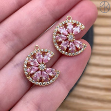 Подвеска цветок розовые цирконы, цвет золото 15 мм 