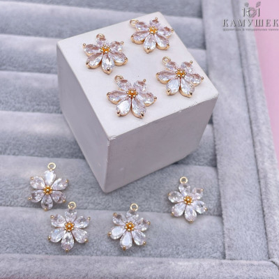 Подвеска Цветок с цирконом, цвет золото 15х13 мм