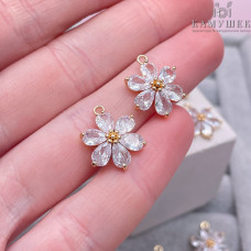 Подвеска Цветок с цирконом, цвет золото 15х13 мм
