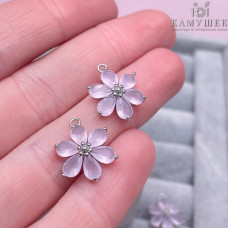 Подвеска Цветок с розовым цирконом, цвет серебро 15х13 мм