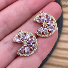 Подвеска цветок сиреневые цирконы, цвет золото 15 мм
