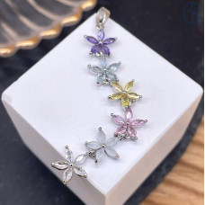 Подвеска цветы микс цирконы, цвет серебро 60 м