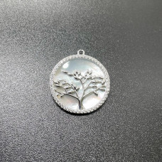 Подвеска дерево с перламутром и цирконами, цвет серебро 22 мм