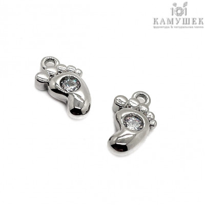 Подвеска детская ножка циркон, цвет серебро 10х6 мм
