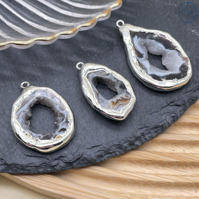 Подвеска Друза Агата, цвет серебро ~ 25-40 мм