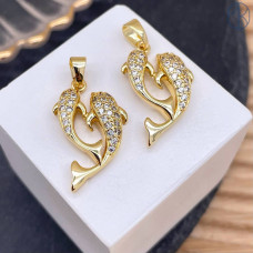 Подвеска два дельфина цирконы, цвет золото 20 мм
