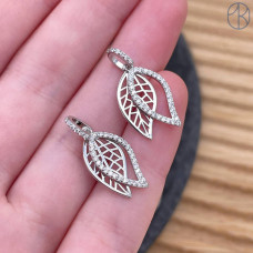 Подвеска двойной листок цирконы, цвет серебро 23x9 мм