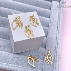 Подвеска двойной листок цирконы, цвет золото 23x9 мм