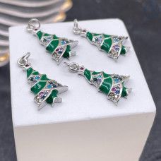 Подвеска елка цирконы, цвет серебро 20х11 мм