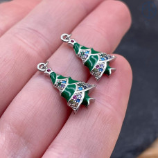 Подвеска елка цирконы, цвет серебро 20х11 мм