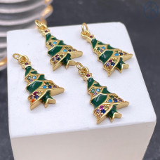 Подвеска елка цирконы, цвет золото 20х11 мм