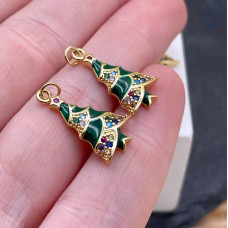 Подвеска елка цирконы, цвет золото 20х11 мм
