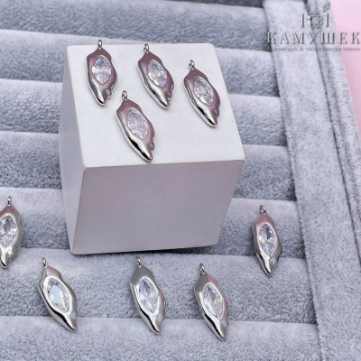 Подвеска фриформ циркон, цвет серебро 22х8 мм 