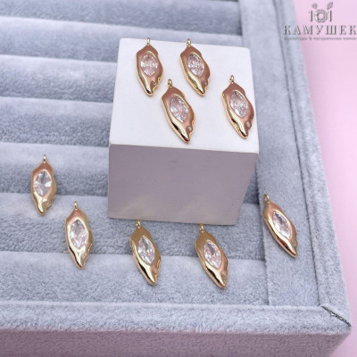 Подвеска фриформ циркон, цвет золото 22х8 мм