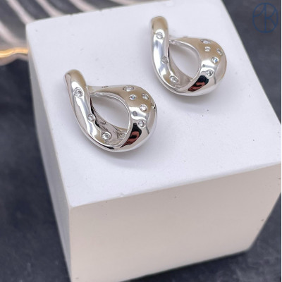 Подвеска фриформ цирконы, цвет серебро 19х12 мм