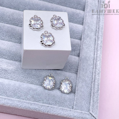 Подвеска фриформ прямоугольник циркон, цвет серебро 12х6