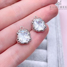 Подвеска фриформ прямоугольник циркон, цвет серебро 12х6