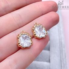 Подвеска фриформ прямоугольник циркон, цвет золото 12х16 мм 