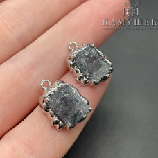 Подвеска фриформ прямоугольник сахарный черный циркон, цвет серебро 12х16 мм 