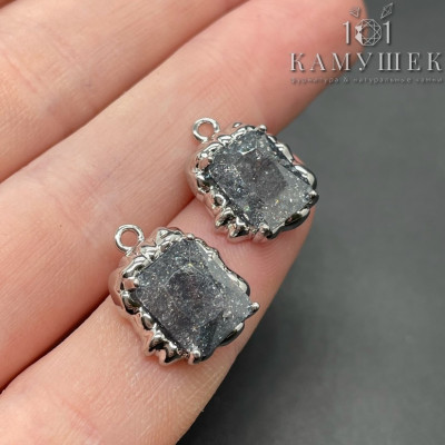 Подвеска фриформ прямоугольник сахарный черный циркон, цвет серебро 12х16 мм 