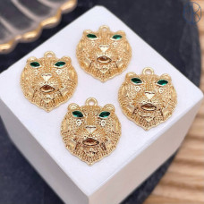 Подвеска гепард зеленые цирконы, цвет золото 18 мм