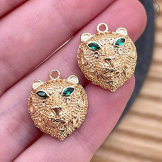 Подвеска гепард зеленые цирконы, цвет золото 18 мм