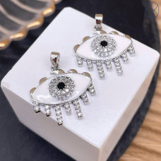 Подвеска глаз белая эмаль и цирконы, цвет серебро 20 мм 