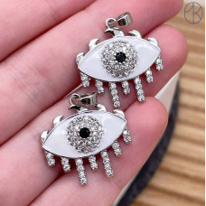 Подвеска глаз белая эмаль и цирконы, цвет серебро 20 мм 