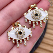 Подвеска глаз белая эмаль и цирконы, цвет золото 20 мм 