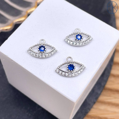 Подвеска глаз циркон, цвет серебро 12 мм