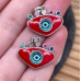 Подвеска глаз красная эмаль и цирконы микс, цвет серебро 19х14 мм 
