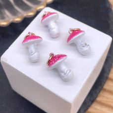 Подвеска гриб розовая эмаль, цвет золото 14 мм 