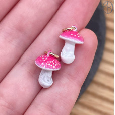 Подвеска гриб розовая эмаль, цвет золото 14 мм 