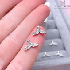 Подвеска хвост кита цирконы, цвет серебро 8х11 мм 