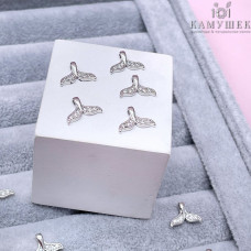 Подвеска хвост кита цирконы, цвет серебро 8х11 мм 